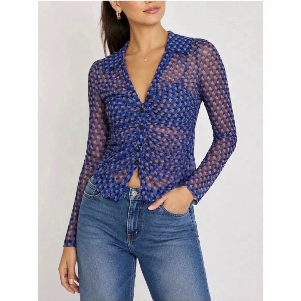 Maeve Sheer Ruched Button-Down Blouse Size XS - Picture 2 of 10